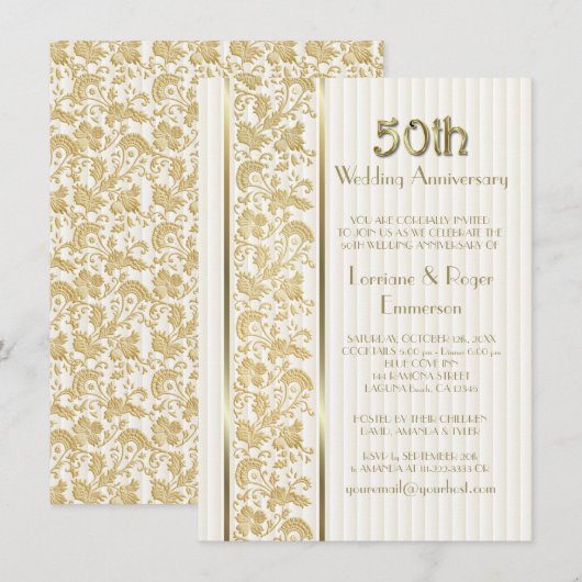 Gouden bloemrijke elegantie 50ste huwelijksjubileu kaart (Voorkant / Achterkant)