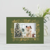 Gouden bloemrijke kerstkaart (Staand voorkant)