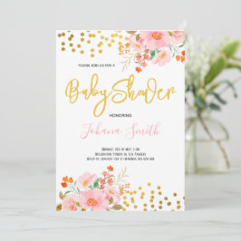 Gouden bloemrijke lente zomer baby shower kaart