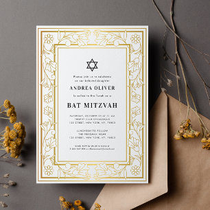 Gouden bloemrijke lijst Ster van David Bar/Bat Mit Kaart