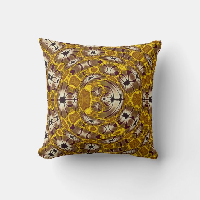 Gouden Bloemrijke Mandala Boho Patroon Kussen (Voorkant)