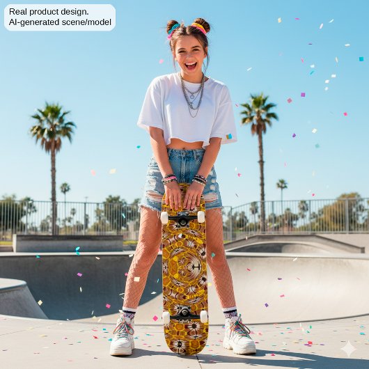 Gouden Bloemrijke Mandala Boho Patroon Persoonlijk Skateboard