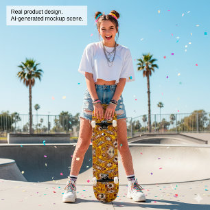 Gouden Bloemrijke Mandala Boho Patroon Persoonlijk Skateboard