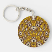 Gouden Bloemrijke Mandala Boho Patroon Sleutelhanger (Voorkant)