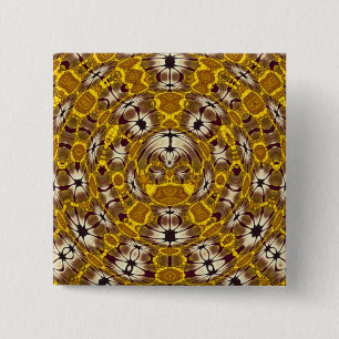 Gouden Bloemrijke Mandala Boho Patroon Vierkante Button 5,1 Cm