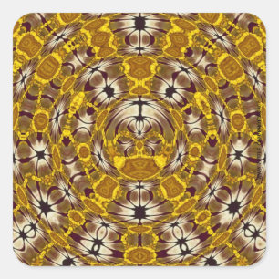 Gouden Bloemrijke Mandala Boho Patroon Vierkante Sticker