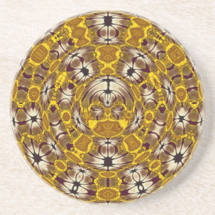 Gouden Bloemrijke Mandala Boho Patroon Zandsteen Onderzetter