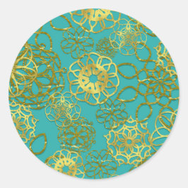 Gouden Bloemrijke Mandala's Trouw Bruidsfeest Fees Ronde Sticker