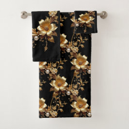 Gouden Bloemrijke Sierlijke Handdoekenset Bad Handdoek