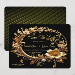 Gouden Bloemrijke Sierlijke Lijst Bewaar de Datum Save The Date
