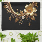 Gouden Bloemrijke Sierlijst Keukenhanddoek (Gevouwen)