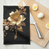 Gouden Bloemrijke Sierlijst Keukenhanddoek (Quarter Fold)