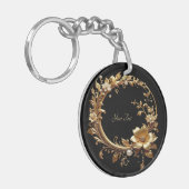 Gouden Bloemrijke Sierlijst Sleutelhanger (Voorkant Links)