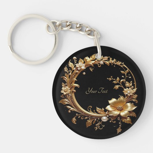 Gouden Bloemrijke Sierlijst Sleutelhanger (Voorkant)