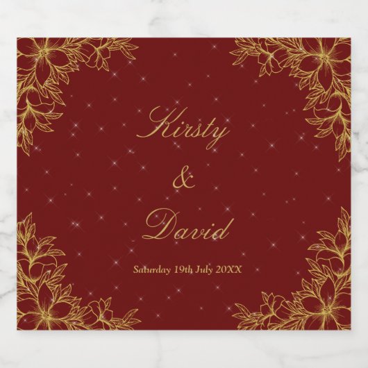 Gouden  Bloemrijke Wijnfles Etiket (Enkel label)