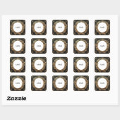 Gouden bloemrond frame met marmeren centrum ✨ vierkante sticker (Vel)