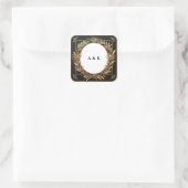 Gouden bloemrond frame met marmeren centrum ✨ vierkante sticker (Tas)
