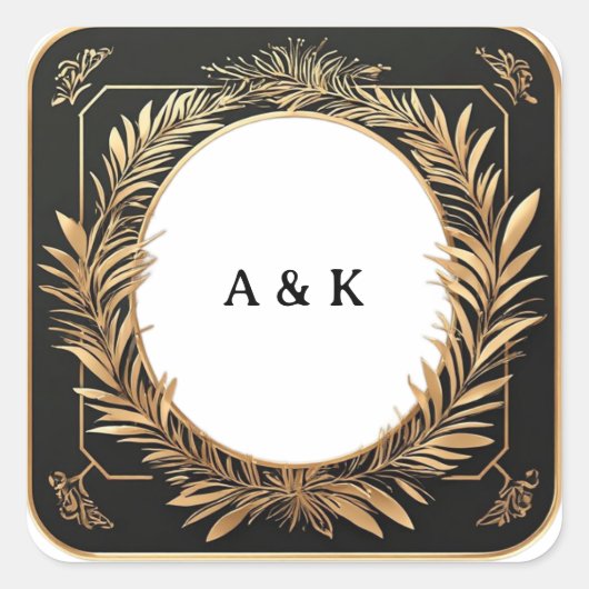 Gouden bloemrond frame met marmeren centrum ✨ vierkante sticker (Voorkant)
