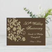 Gouden bloemslingers, harten 50 Huwelijksjubileum Kaart (Staand voorkant)