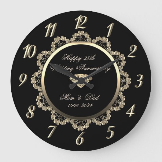 Gouden Bloemslingers Zwart 25-jarig Huwelijksjubil Grote Klok (Voorkant)