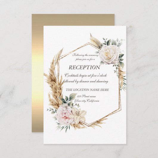 Gouden bloemstuk als ontvangst  kaart (Voorkant / Achterkant)