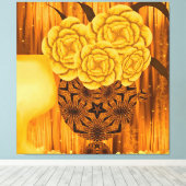 Gouden Bloemstuk Canvas Afdruk (Insitu (Houten vloer))
