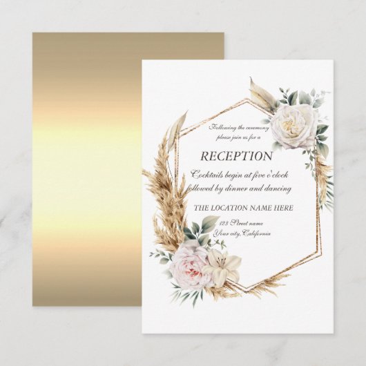 Gouden bloemstuk lijst receptie   kaart (Voorkant / Achterkant)