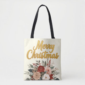 Gouden Bloemstuk Prettig Kerstfeest Boeket Tote Bag