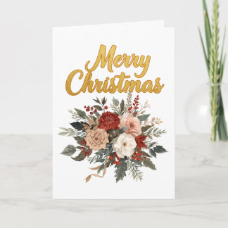 Gouden Bloemstuk Prettig Kerstmis Boeket Feestdagen Kaart