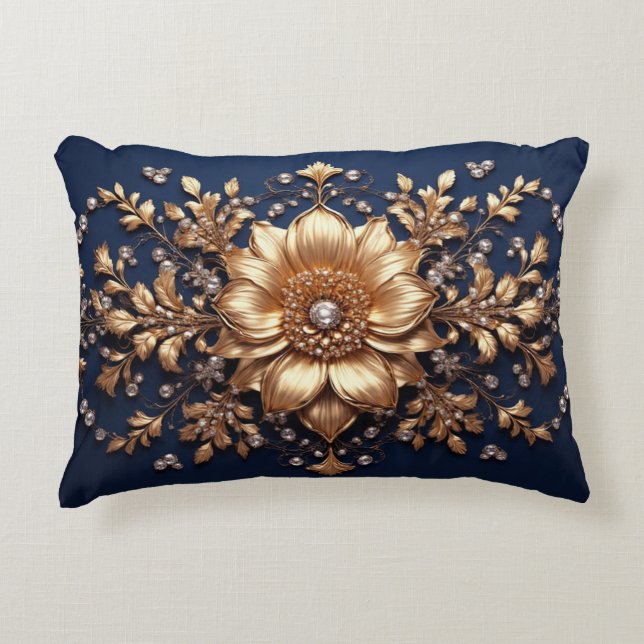 Gouden Bloemversiering Accent Kussen (Voorkant)