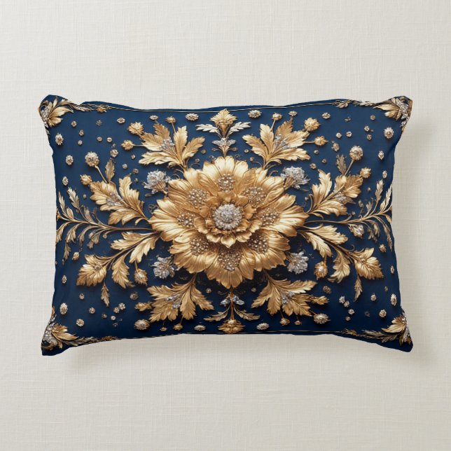 Gouden Bloemversiering Accent Kussen (Voorkant)
