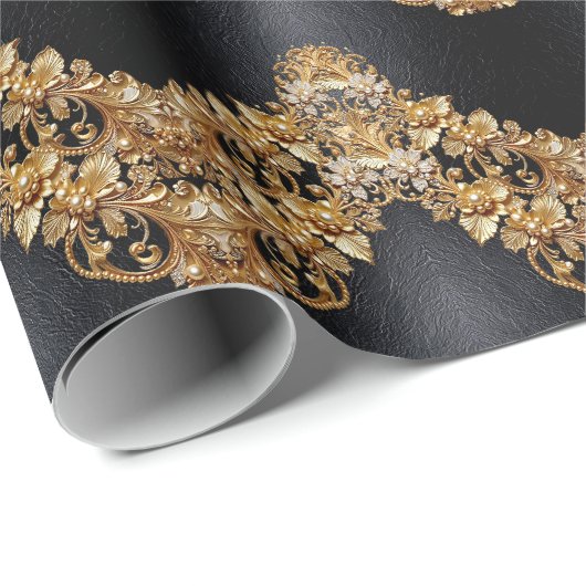 Gouden Bloemversiering Inpakpapier (Rol Hoek)