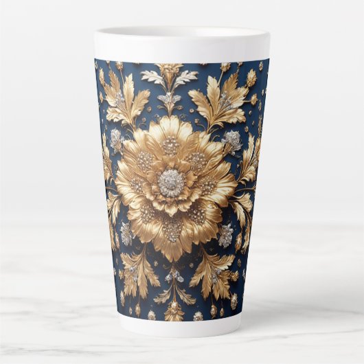 Gouden Bloemversiering Latte Mok (Voorkant)