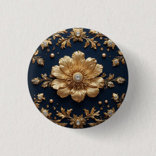 Gouden Bloemversiering Ronde Button 3,2 Cm