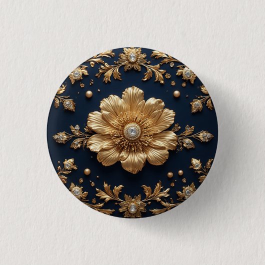 Gouden Bloemversiering Ronde Button 3,2 Cm (Voorkant)
