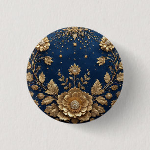 Gouden Bloemversiering Ronde Button 3,2 Cm