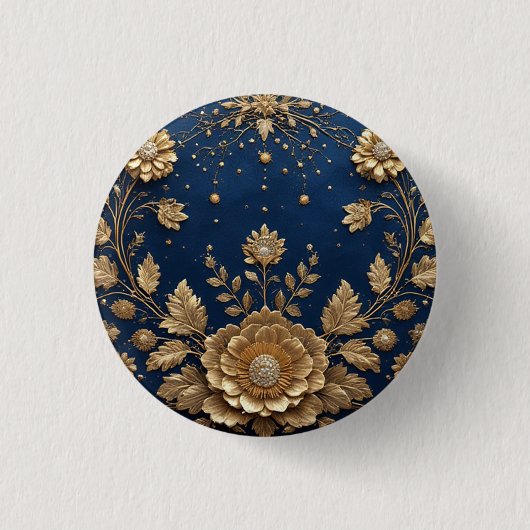 Gouden Bloemversiering Ronde Button 3,2 Cm (Voorkant)