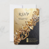 Gouden Bloemversiering RSVP Kaart (Voorkant)