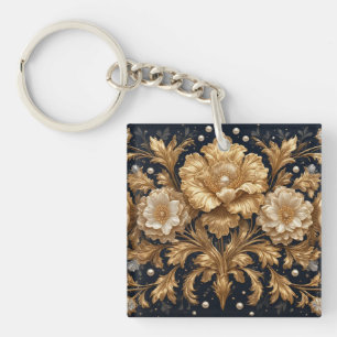 Gouden Bloemversiering Sleutelhanger