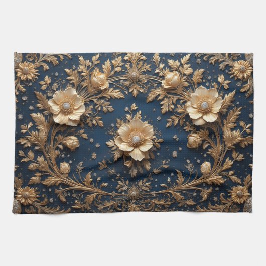 Gouden Bloemversiering Theedoek (Horizontaal)
