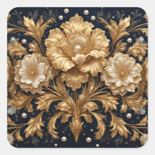 Gouden Bloemversiering Vierkante Sticker