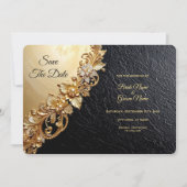 Gouden bloemversiersels Save The Date (Voorkant)