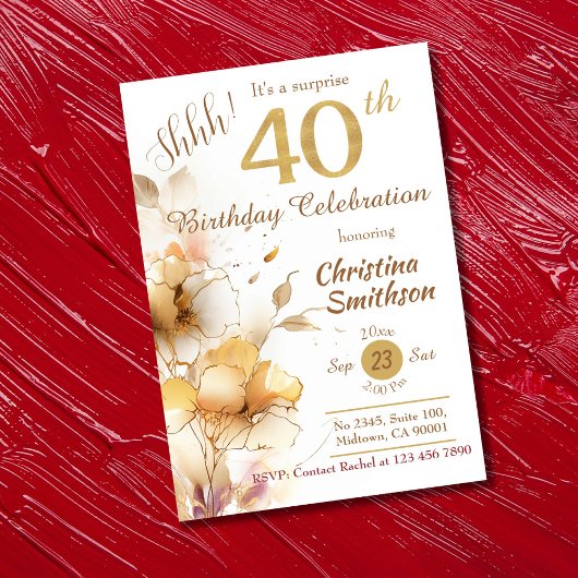 Gouden bloesem elegante verrassing 40e verjaardag kaart