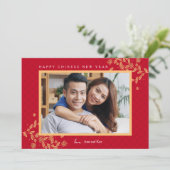 Gouden bloesems Chinees Nieuwjaar foto vakantiekaa Kaart (Staand voorkant)