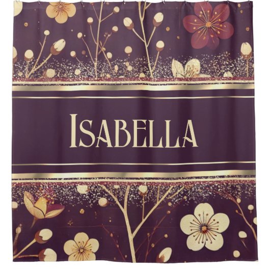 Gouden Bloesems: Delicate Bloemensymfonie Douchegordijn (Voorkant)