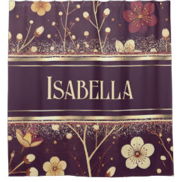 Gouden bloesems: Delicate Floral Symphony Douchegordijn