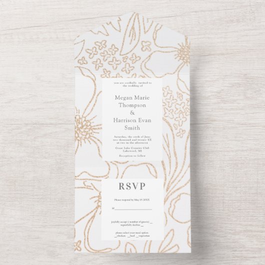 Gouden Bloesems Moderne Trouw Alles In Eén Uitnodi All In One Uitnodiging (Binnen)