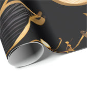 Gouden Bloesems: Zwart & Goud Bloemen Patronen Cadeaupapier (Rol Hoek)