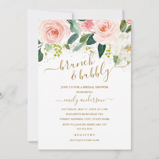 Gouden blos bloemenbrunch en bubbelig Vrijgezellen Kaart (Voorkant)