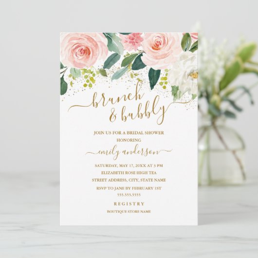 Gouden blos bloemenbrunch en bubbelig Vrijgezellen Kaart (Staand voorkant)